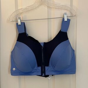 Front-Zip High Support Sports Bra - Blue/Black